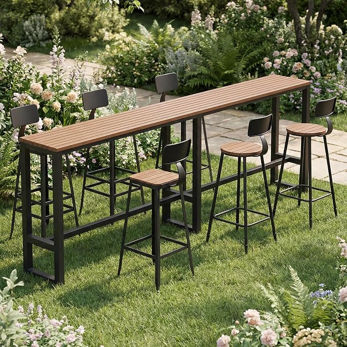 Extra Long Outdoor Bar Height Table, Patio Bar Tables High Counter Table, Weather Resistant Pub Tables for Poolside Garden Balcony Restaurant Cafe, Indoor or Outdoor Use(102.4"x15.7"x40.5")