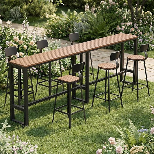 Extra Long Outdoor Bar Height Table, Patio Bar Tables High Counter Table, Weather Resistant Pub Tables for Poolside Garden Balcony Restaurant Cafe, Indoor or Outdoor Use(102.4"x15.7"x40.5")
