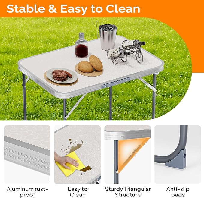 VINGLI 2.3FT Small Folding Camping Table，Portable Camping Table with Carrying Handle, Picnic Table Foldable Table Essentials for Indoor Outdoor