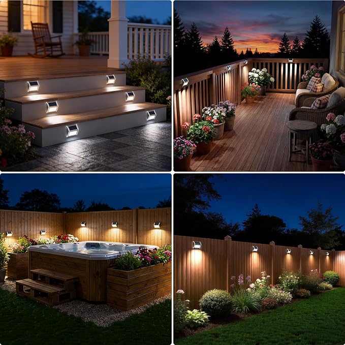 JSOT Solar Lights Perfect for Deck, Fence, Stair, Step Decor-Cool White-16P | Stainless Steel, Waterproof, Solar Powered, Garden, Patio, Deck Rail