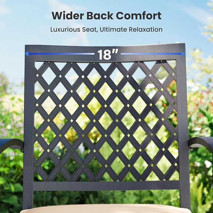 PHI VILLA Patio Dining Set for 6, Swivel Chairs& Metal Table | 60" Rectangle Metal Steel Table&Swivel Wrought Iron Chairs with Cushions,Large Furniture Set for Patio, Deck, Porch, Yard