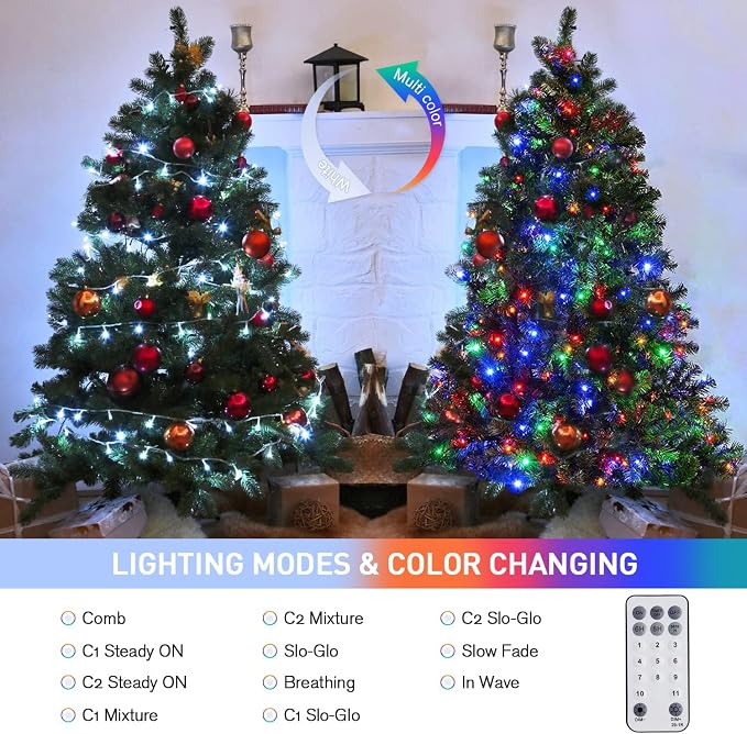 JMEXSUSS 100 LED Cool White & Multicolor Christmas Lights Indoor | Color Changing String Lights Plug in, 33ft Christmas String Lights Outdoor Waterproof for Xmas Tree Indoor Decor