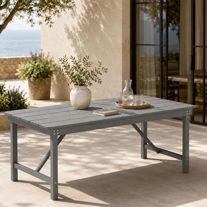 67" Rectangular Outdoor Dining Table, All-Weather HDPE Patio Table for 6-8 Person, Large Composite Wood Furniture with Umbrella Hole for Backyard Deck Garden Poolside, Gray