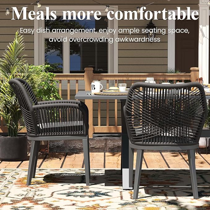 LayinSun Outdoor Dining Set for 6, 7 Pieces Patio Furniture Sets with Aluminum Dining Table and Rope Weave Chairs