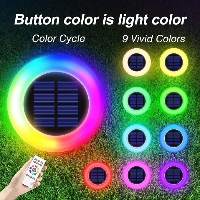 Solar Pathway Lights Outdoor Waterproof 9 Color Changing 2 Pack | Remote Control Dusk to Dawn Solar Powered LED Ground Light for Lawn, Garden, Yard, Patio, Walkway, Driveway & Landscape Decor