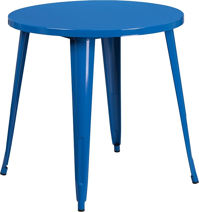 EMMA + OLIVER Commercial Grade 30" Round Blue Metal Indoor-Outdoor Table