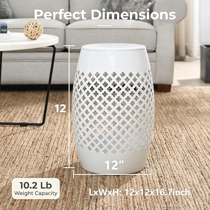 12" Outdoor Side Table, Metal Cutout Drum Side Table, Patio Garden Stool | Coffee End Tables for Small Spaces, Living Room, Backyard, Poolside
