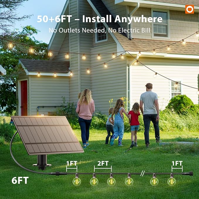 addlon 50FT Solar String Lights Outdoor Waterproof with Remote, Solar Patio | G40 Globe Solar Light with 27 LED Shatterproof Bulbs, 3 Modes, Dimmable Hanging for Outside Backyard Party