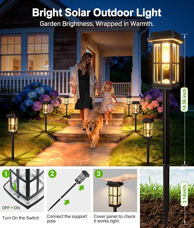 Ahaorigin 4 Pack Solar Pathway Lights Outdoor, 2 Lighting Modes Waterproof Solar Lights Outdoor, Sturdy Metal Rods, Brighter Up to 15Hrs Outdoor Path Lights for Yard Walkway Driveway Sidewalk Garden