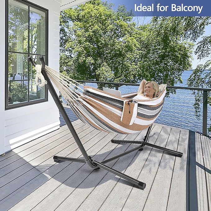 ONCLOUD 550 LB Capacity Double Hammock with Stand – Portable Bag Included (Desert Stripe)