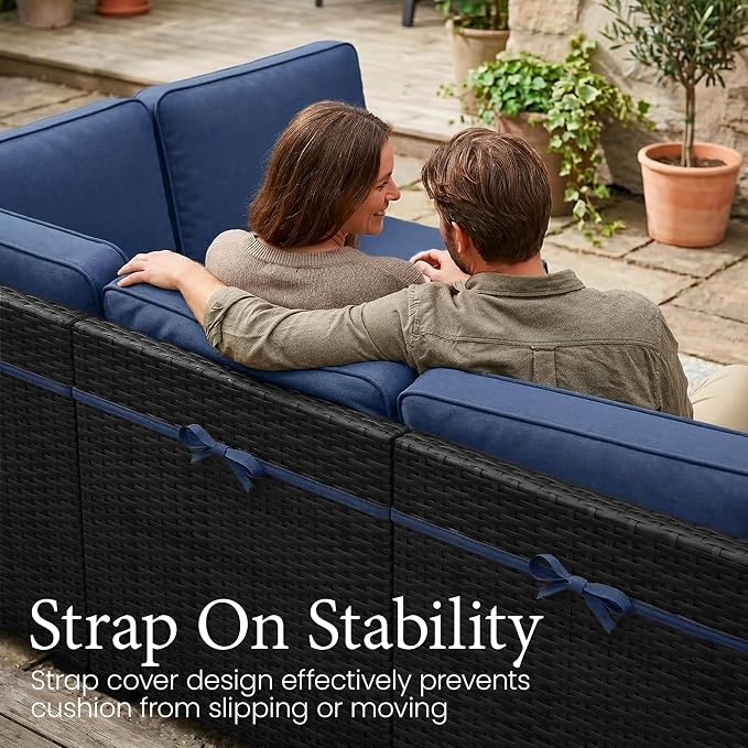 LayinSun 7 Pieces Outdoor Patio Furniture Set with 44" Fire Pit Table Rattan Sectional Sofa Conversation Sets