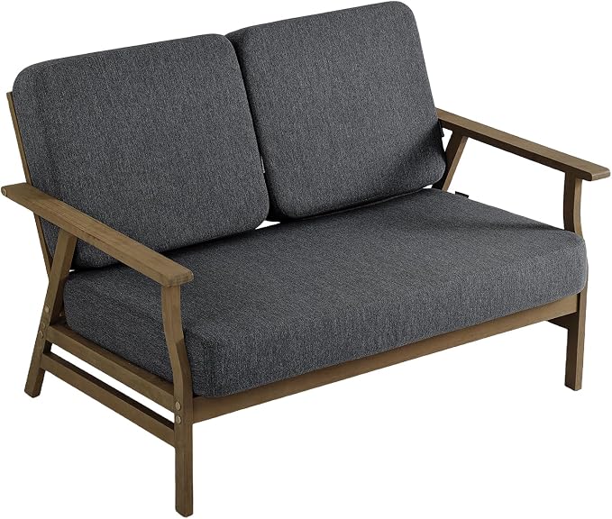 3 Pieces Patio Furniture Sets, Teak Wood Outdoor Sectional Furniture with Coffee Table, 5 Seats Patio Sofa Couch Conversation Set for Backyard Deck - Dark Gray