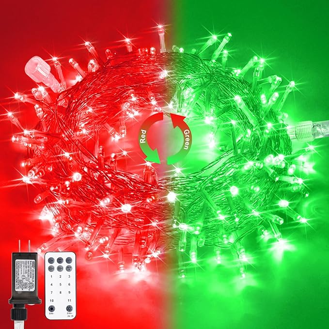 JMEXSUSS 100 LED Red & Green Christmas Lights Plug in, Halloween Lights | Christmas String Lights Indoor, 33ft Connectable Color Changing Light Outdoor for Party Decor