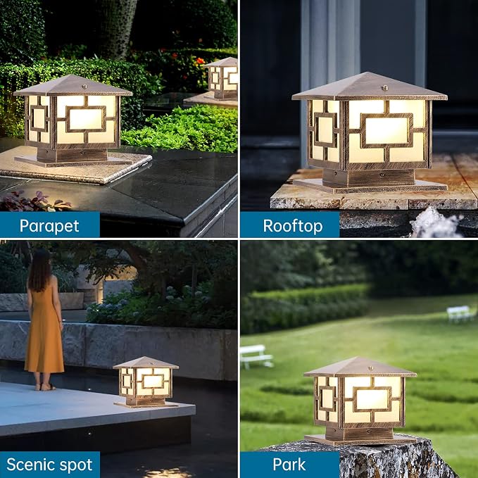 Pillar Lights Outdoor, E26 Waterproof Light Fixture Aluminum Glass Post Column Lamp Victorian Fence Garage Pavilion Courtyard Lighting ( Color : Bronze )¡­, S-Bronze