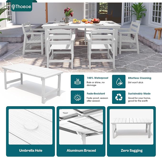 THOEOE Outdoor Dining Chair Set of 2, Patio Dining Chairs with Arms, All-Weather HDPE Outdoor Chairs for Garden, Poolside, Deck, White