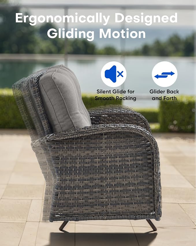 7 Pieces Patio Furniture-Patio Swivel Chairs Set of 2 Outdoor Glider Bench Rocking Chair with Patio Ottomans Patio Conversation Sets for Deck Porch Garden Balcony Poolside-Brown/Grey