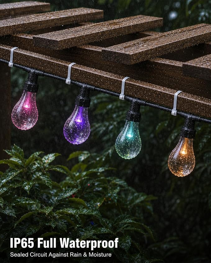 Outdoor String Lights 50FT, Smart RGBW IC Color Changing Patio Lights with 20 Dimmable LED Bulbs, App & RF Remote, IP65 Waterproof Shatterproof