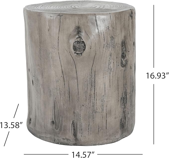 Realistic Tree Stump Side Table, Lightweight Concrete End Table for Indoor & Outdoor, Rustic Wood-Look Stool, Multi-Purpose Plant Stand, Weather-Resistant Accent Table, No Assembly Required, Gray