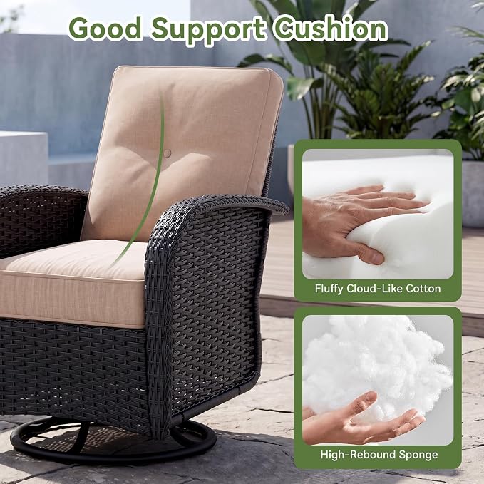 LazySunsets 12 PCS Patio Furniture Set, Outdoor Sectional All-Weather Wicker Conversation Set with Swivel Rocker Chairs, 4'' Thick Cushions for Backyard Poolside(Cream/Black)