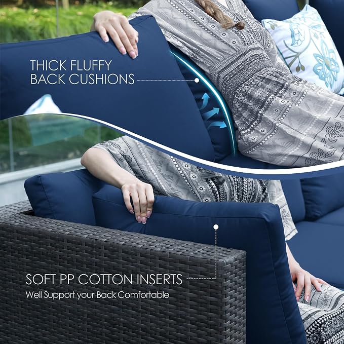 NICESOUL 20 Piece Extra Large Patio Furniture Set w/Fire Pit Table & Chaise Lounge, Modern Luxury Outdoor Group Seating w/Firepit, Comfortable 29.3" High-Back Sectional Couch Deep Seat, Gray & Blue
