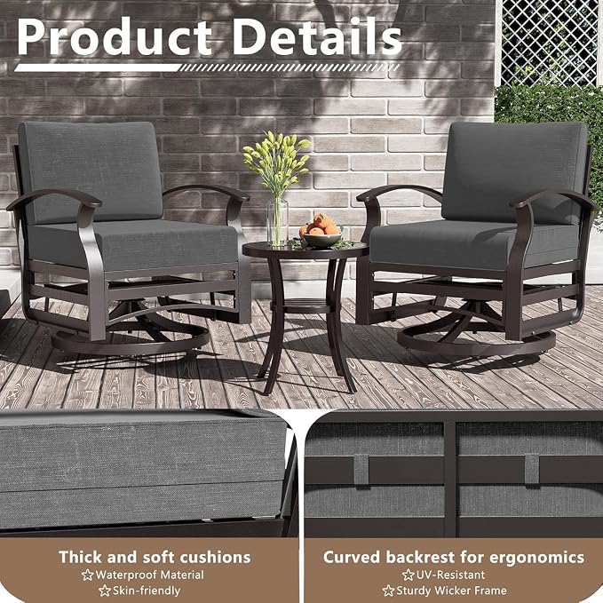 Patio Furniture Set 9-Seat Aluminum Armrest Sofa, Aluminum Outdoor Furniture with 2 Swivel Chairs, 5" Cushions, Outdoor Sectional with High Backrest & 2 Footstools for Backyard, Poolside - Grey