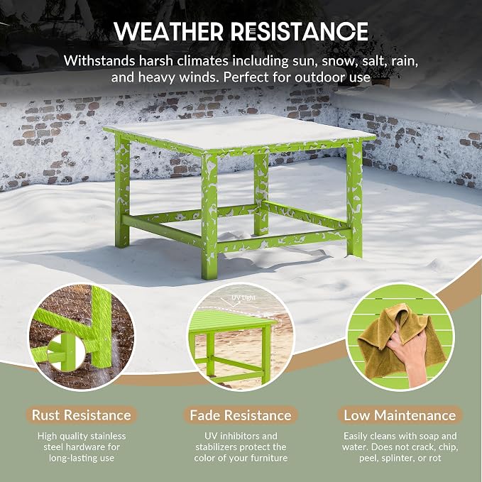 WestinTrends Malibu Low Outdoor HDPE Square Patio Coffee Table, Lime