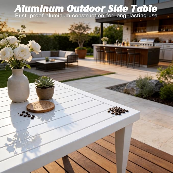Outdoor Aluminum Patio Furniture Set with with 6.5" Thick Cushions,7-Piece Outdoor Sectional Conversation Set with Coffee Tables,All-Weather Patio Set for Backyard & Deck，White