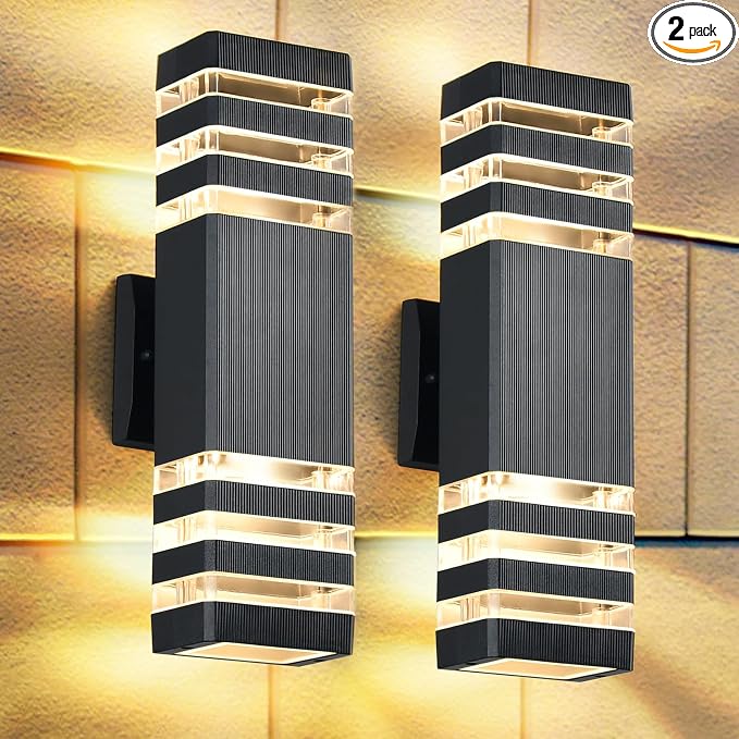 DASTOR 2 Pack Outdoor Wall Lights, Modern Outdoor Light Fixture Wall Mount Outside Lights for House, Waterproof Aluminum Up and Down Exterior Lights for Porch Patio Garage