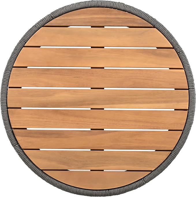 Christopher Knight Home Aueket Rustic Acacia Wood Coffee Table, 26" Round Farmhouse Outdoor Patio Center Table, Boho Home Decor, Iron Frame Rope Design, 220lbs Capacity, Easy Assembly, Teak+ Gray