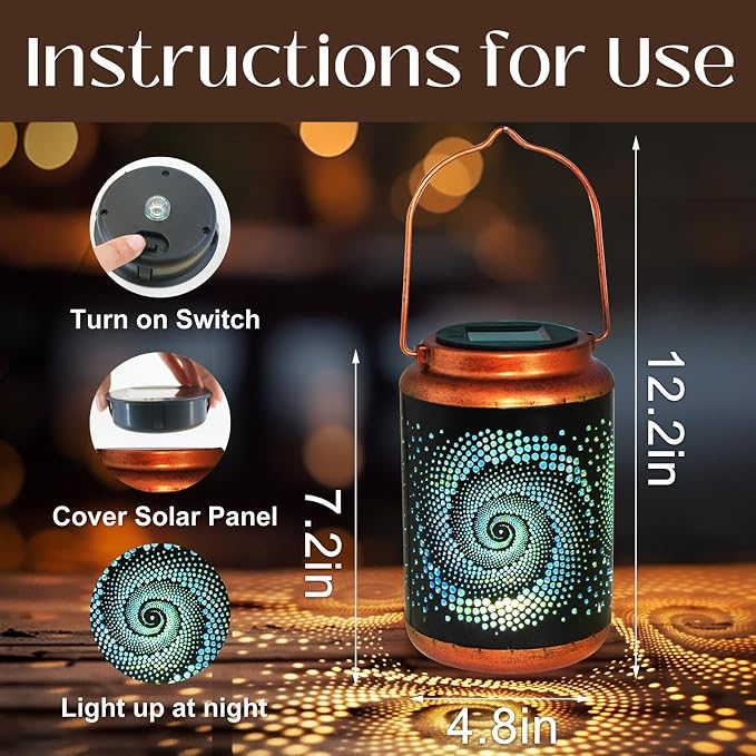 DIBIEECN Birthday Gifts for Women Mom Grandma Wife, Solar Lanterns Outdoor Waterproof, Metal Hanging Lights Garden Decor, LED Decorative Lantern for Patio Porch Backyard, Blue, 1 Pack