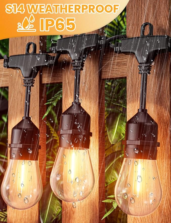 Svater Outdoor String Lights LED 36 FT S14 Commercial Grade Waterproof ETL | Outside Patio Light with Plastic 1 Watt Antique Edison E26 Bulbs, Connectable Hanging Strand for Bistro Cafe Backyard 2700K