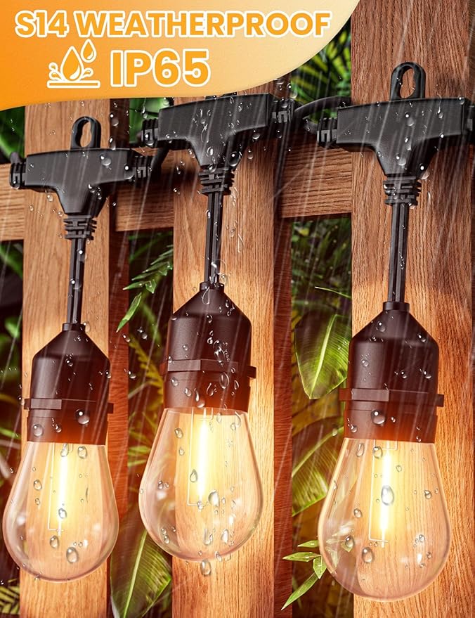 Svater Outdoor String Lights LED 25 FT S14 LED Edison Vintage Waterproof | Commercial Grade Patio Light Outside with Shatterproof E26 Bulbs, ETL Weatherproof Hanging Strand for Bistro Cafe Backyard