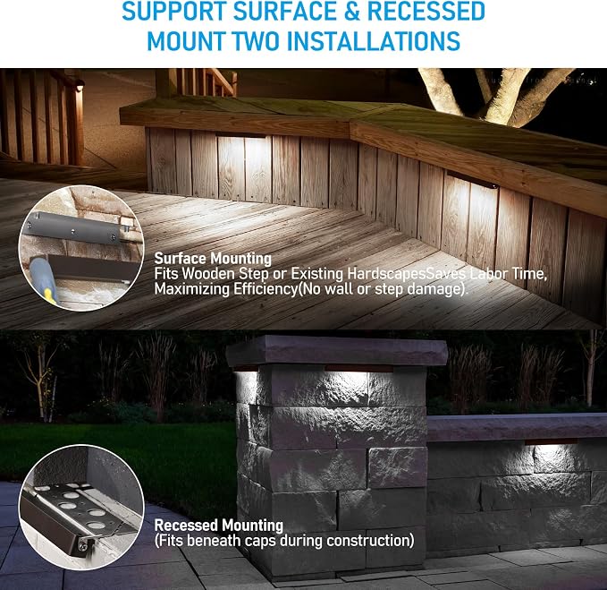LEONLITE 8-Pack 12 Inch LED Hardscape Lighting, 3W/5W/7W, 5000K Daylight | Update Dimmable Retaining Wall Lights, Low Voltage Landscape Lighting, 12-24V AC/DC Paver Light, Outdoor Step Lights, ETL