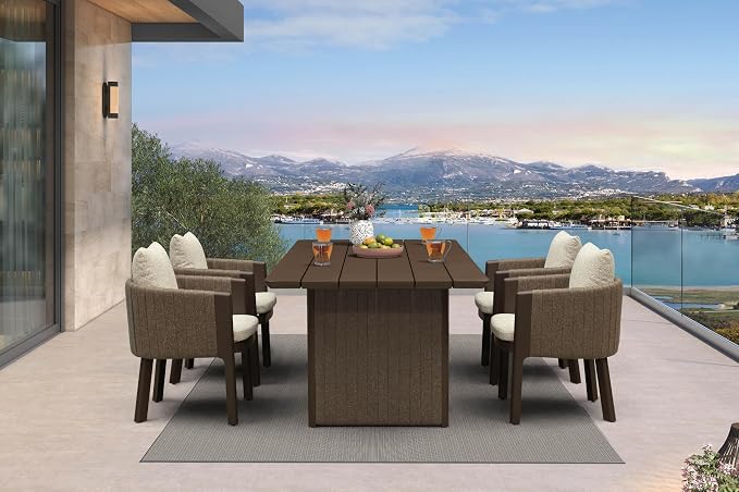 PURPLE LEAF Luxury 5-Piece Outdoor Dining Set for 4 Powder-Coated Aluminum Patio Table and Handwoven Olefin Rope Chairs with Cushions Modern Weather-Resistant Patio Furniture Bronze Sand Color
