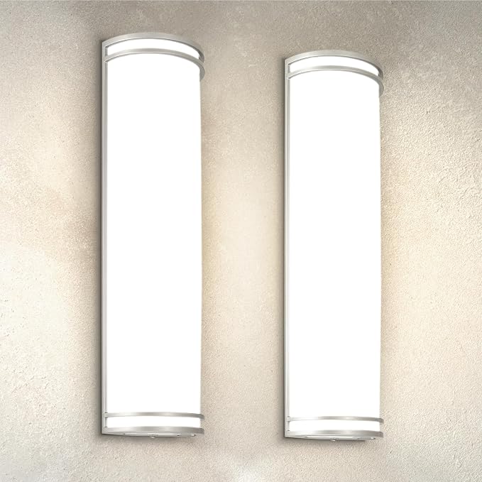 ASD 24 Inch LED Outdoor Sconce Lights - 25W 120-277V 3000K 4000K 5000K Nickel Exterior Lighting Fixtures, Dimmable Exterior Lights for House, Modern Patio Wall Light Fixture ETL 2 Pack