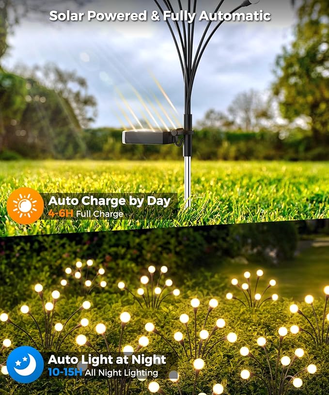 8 Pack Solar Garden Lights 64 LED, Solar Lights Outdoor Waterproof IP65, Decorative Garden Lights Solar Powered for Yard Decor, Outside Solar Firefly Fairy Lights Garden Gifts