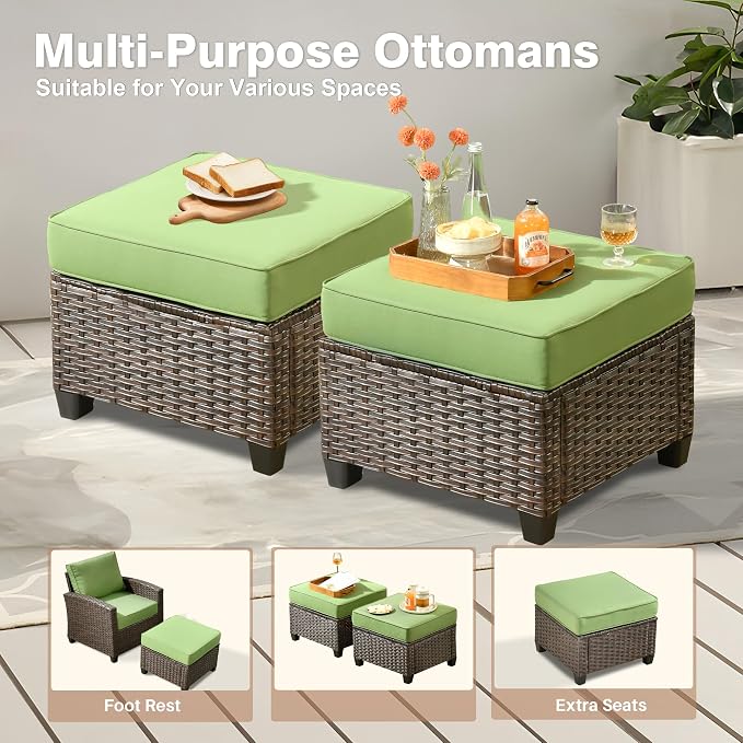 ovios 6 Pieces Patio Furniture Set, Outdoor Wicker Sofa Couch with 42" Fire Pit Table Comfy Cushions, All Weather Brown Rattan Conversation Set for Backyard Deck, Green