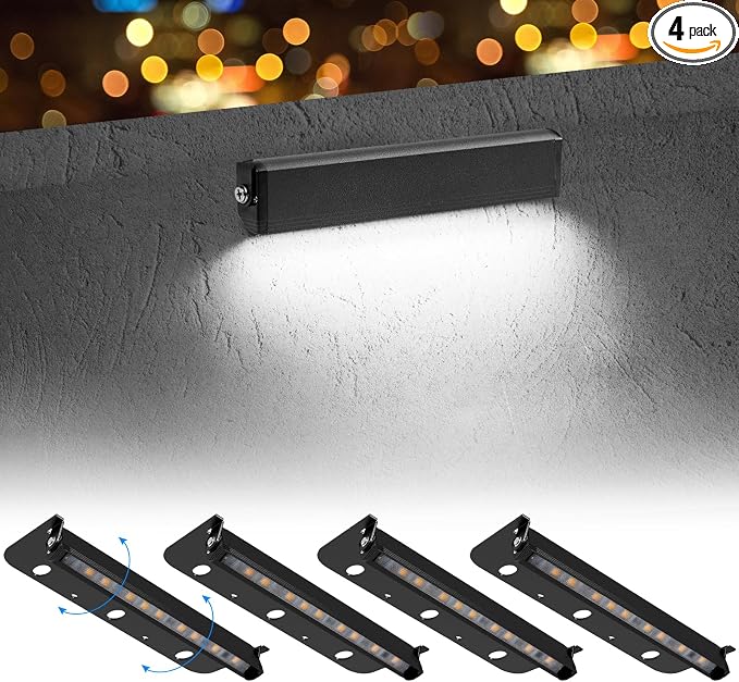 Black 4-Pack 7inch 3W 5000K Daylight White Hardscpe Lighting | 12V AC/DC Retaining Wall Lights,Low Voltage Landscape Lighting,Hardscape Paver Light,Outdoor Step Lights