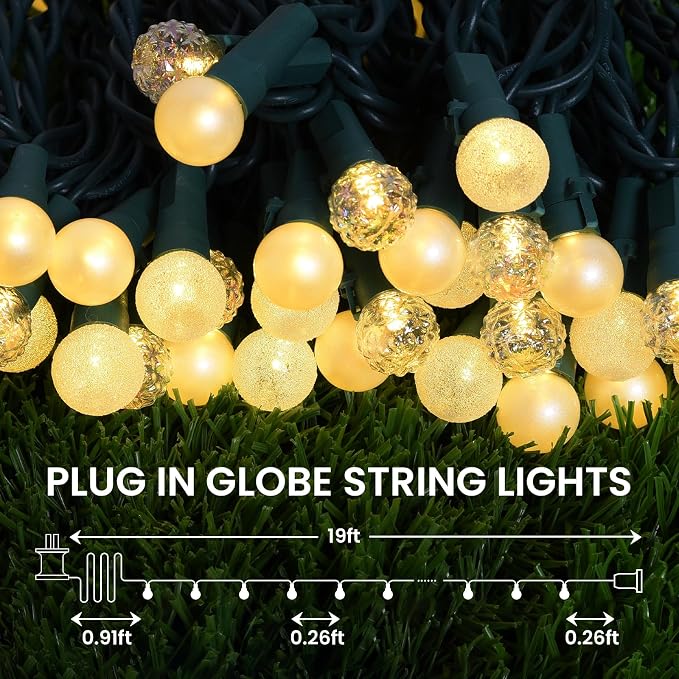 Globe String Lights: 2 Pack 70 LED Mix-Ball Fairy Lights Plug in UL Listed Christmas Tree Lights 19Ft Christmas Outdoor Indoor Fairy Lights for Bedroom Tree Patio Party Garden Wedding, Warm White
