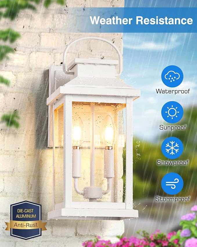 VIANIS Large White Porch Lights Outdoor, Modern Dusk to Dawn Outdoor Lighting Fixtures Wall Mount for House, Anti-Rust Exterior Wall Sconce Lantern for Front Porch, Waterproof Coach Lights for Garage | Anti-Rust Exterior Wall Sconce Lantern for Front P...