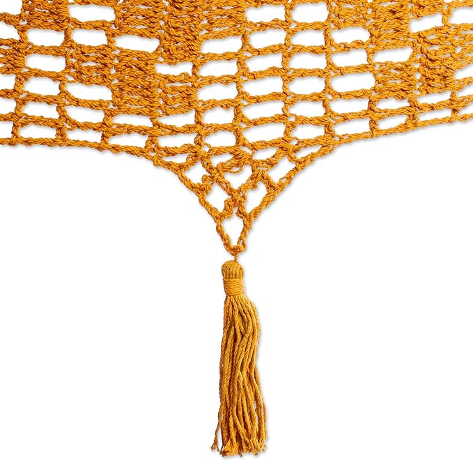 NOVICA Handmade Amber Cotton Hammock (Triple) with Macrame Panels - Double-Sized, Comfortable and Durable Outdoor Hamaca for Travel, Camping - 100% Cotton, Holds up to 550 lbs, Mirage in Amber'