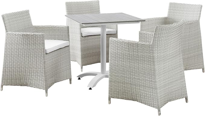 Modway EEI-1760-GRY-WHI-SET Junction Wicker Rattan Outdoor Patio 5-Piece Dining Set, Gray White