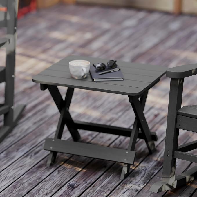 Flash Furniture Halifax Outdoor Folding Side Table, Portable All-Weather HDPE Adirondack Side Table, Gray