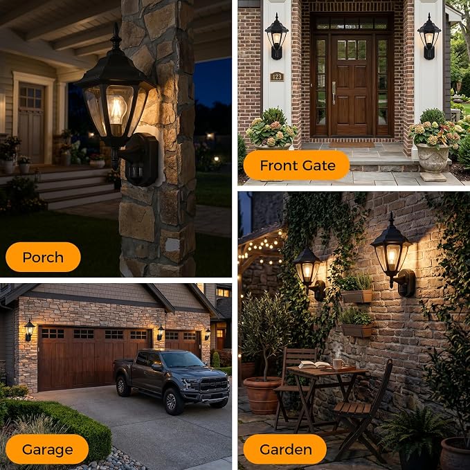 Porch Lights Outdoor Motion Sensor Wall Sconce Anti-Rust Aluminum, Exterior Outdoor Wall Lights Dusk to Dawn Porch Light Fixture Wall Mount for House Outside Patio Large