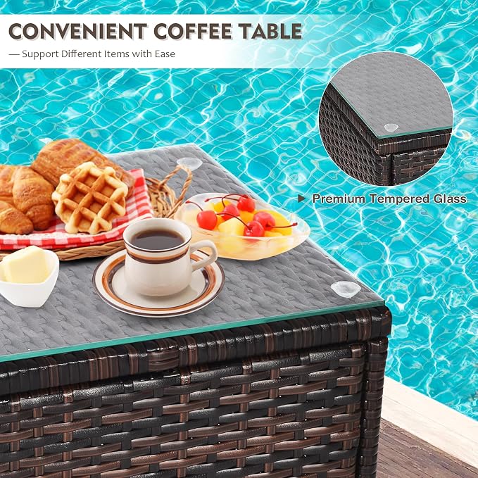 DORTALA Wicker Patio Furniture Set 3 Piece, Small Outdoor Table & Chairs Set with Cushions, All-Weather Rattan Conversation Bistro Set for Balcony, Porch, Backyard, Deck, Grey
