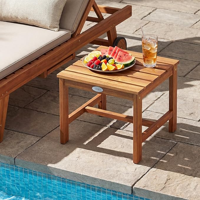 Tangkula Patio Acacia Wood Side Table, 17" Square End Table with Slatted Tabletop, Outdoor Wooden Accent Bistro Table for Backyard, Poolside, Garden, Porch, Indoor (Natural,2)