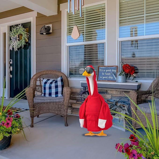 CAMDUCK Porch Goose Hoodie for 23 Inch Goose, Red Goose Outfit with Sunglasses, Funny Geese Clothes Costume, Decorative Lawn Geese Clothes for Yard Garden Patio Decor