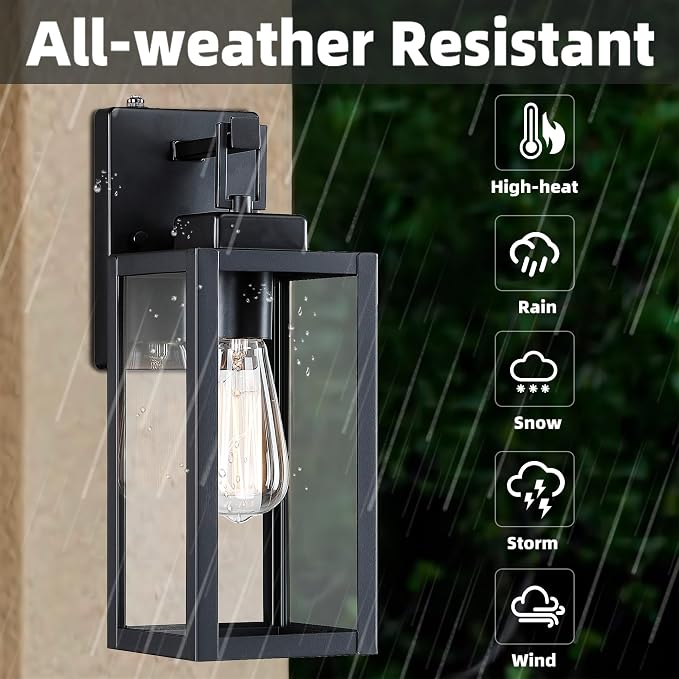 2 Pack 12 Inch Outdoor Wall Lights Dusk to Dawn,Exterior Sconce Lights with Sensor Photocell Black Wall Lantern for Porch Patio Garage Dusk to Dawn Outdoor Lighting Set of 2