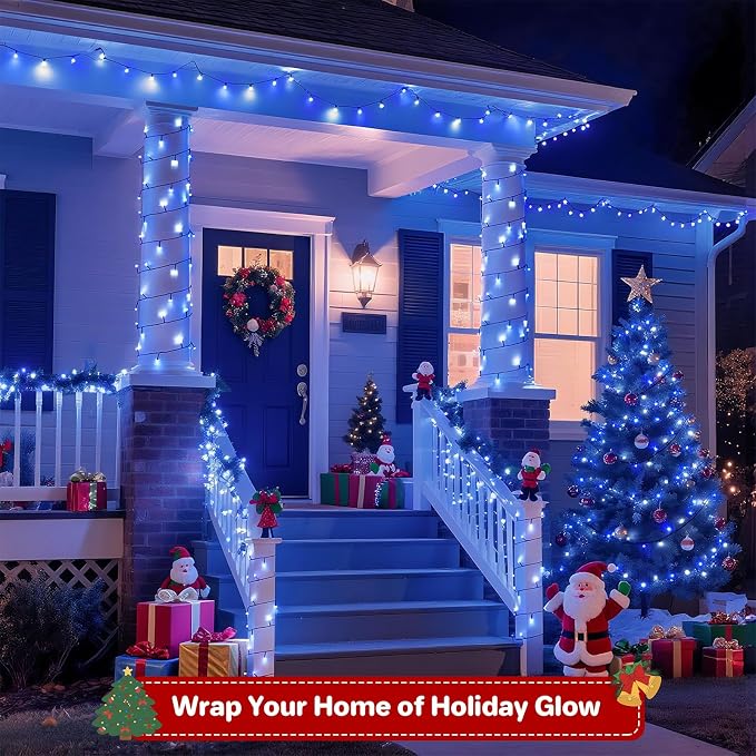FairyGlim Christmas String Lights Plug in,33FT 100 LED String Lights with 8 Modes & Timer, Xmas Decorations for Trees Wreath, Outdoor Indoor Yard Garden Party Decor, Blue