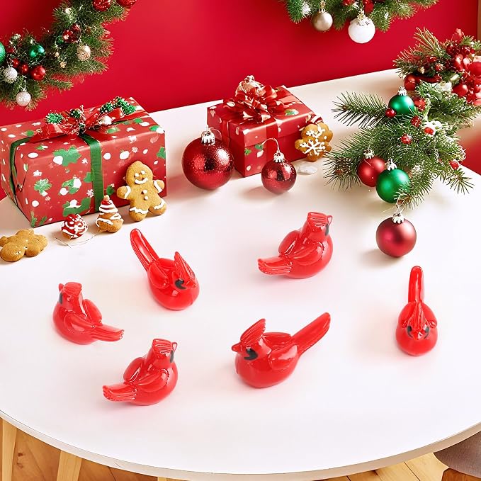 40 Pcs Mini Resin Red Cardinal Birds Christmas Tree Ornaments Bulk Tiny Animals Figurines for DIY Craft Supplies Mini Garden Decor Party Cake Toppers Dollhouses Xmas Gift